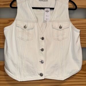 A&F White Denim Vest with Button Closure